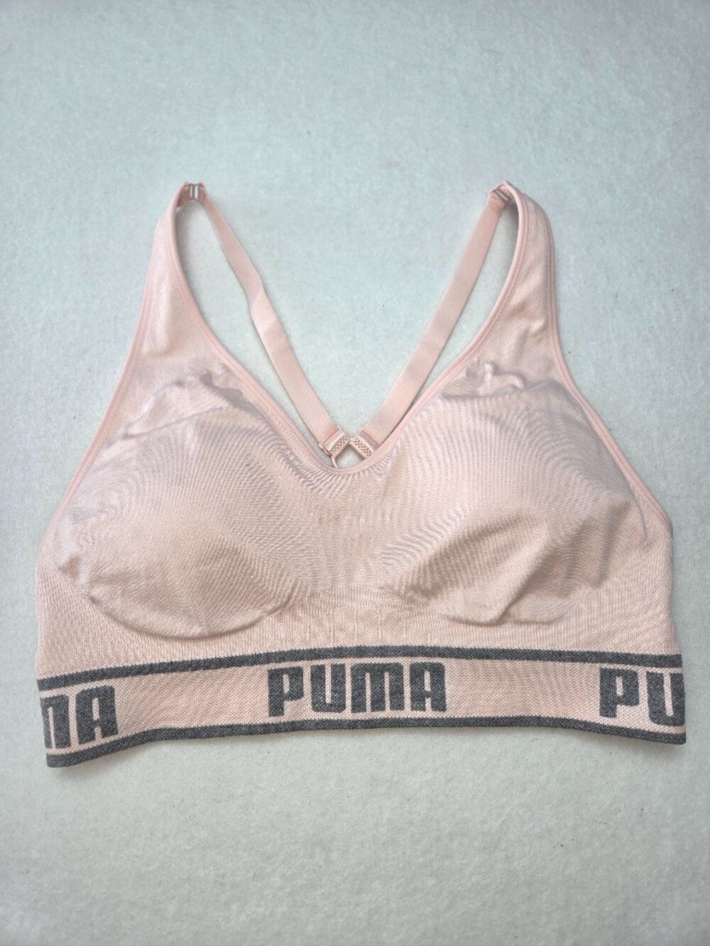 PUMA Seamless Light Pastel Pink Logo Band Padded Sports Bra Women's Large